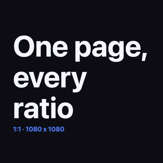 The test page at 1:1: three lines of text and the label 1:1 · 1080 x 1080