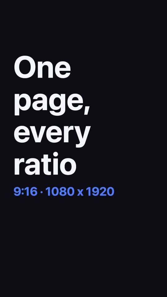 The test page at 9:16: four short lines of text stacked on the left, and the label 9:16 · 1080 x 1920