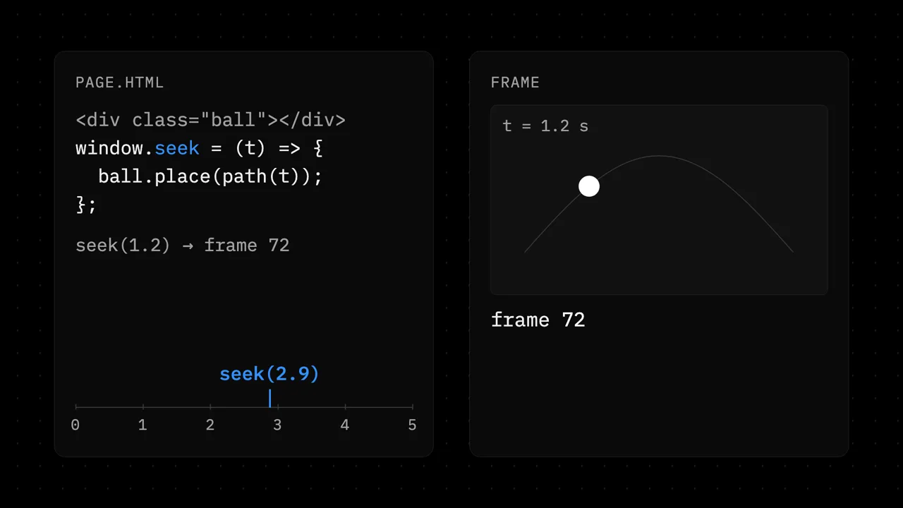 The page on the left with the playhead between two seeks; the frame on the right still shows frame 72.