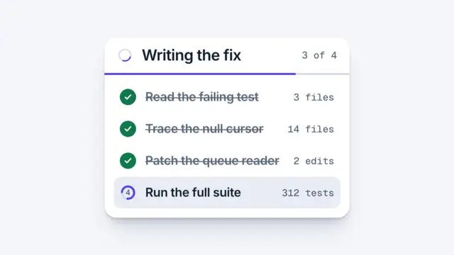 Agent progress: final frame of the product UI animation