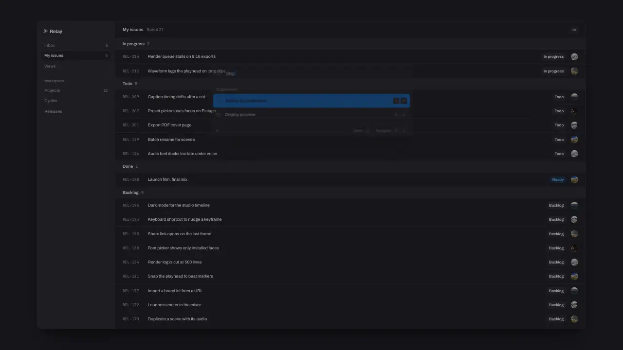 Command palette summon: final frame of the product UI animation