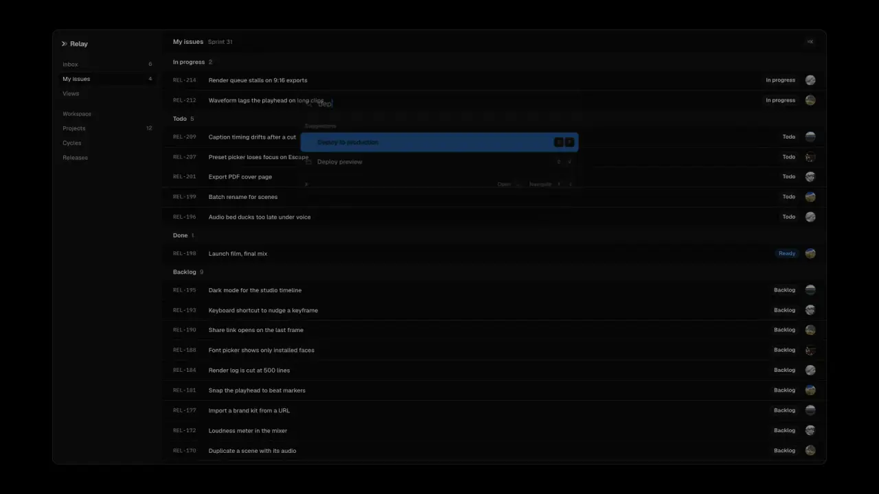 Command palette summon: final frame of the product UI animation
