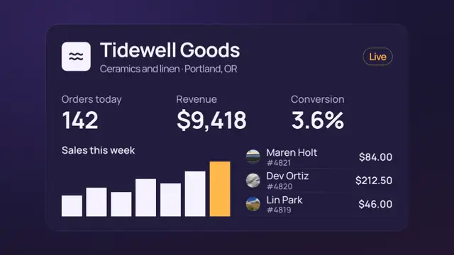 Skeleton reveal: final frame of the product UI animation
